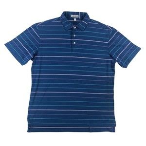 Peter Millar Jersey Performance Blue Striped Lightweight Stretch Polo Men Large